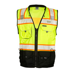 Kishigo S5002 Premium Black Series Surveyors Safety Vest, ANSI/ISEA 107 Class 2, Hi-Viz Lime, Zipper Closure