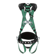 MSA V-FORM™ Construction Harness with Back and Hip D-Rings, Tongue and Buckle Leg Straps, Shoulder Padding