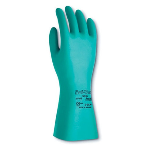 Ansell® Solvex® 37-155 Green Nitrile Chemical Gloves, 13 inch Length, 15 mil thickness, Unlined, 12 pairs/pkg