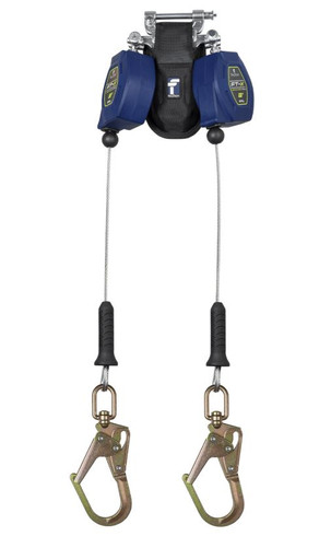 FallTech 8' FT-X™ Cable Class 2 Leading Edge Personal SRL-P, Twin-leg with Steel Swivel Mini Rebar Hook | MFG # 82808TP0S