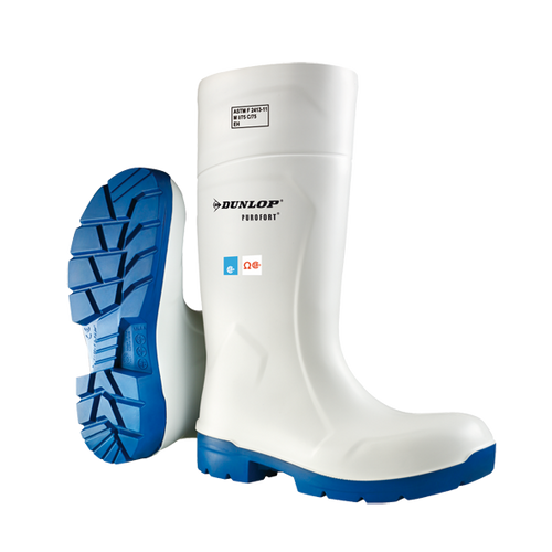 Dunlop® White FoodPro Purofort® MultiGrip Toe Boot, Blue Outsole, Mfg# 61131 - Durawear.com