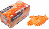 DuraSkin 2028HO Orange Nitrile Disposable Gloves, 8 mil Thickness, Powder Free, Embossed Diamond Grip, 100 gloves per dispenser