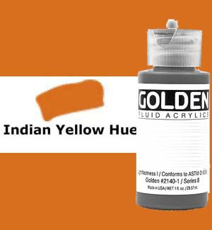 Golden Artist Colors Fluid Acrylic 1oz Historical Indian Yellow Hue Wet Paint Artists