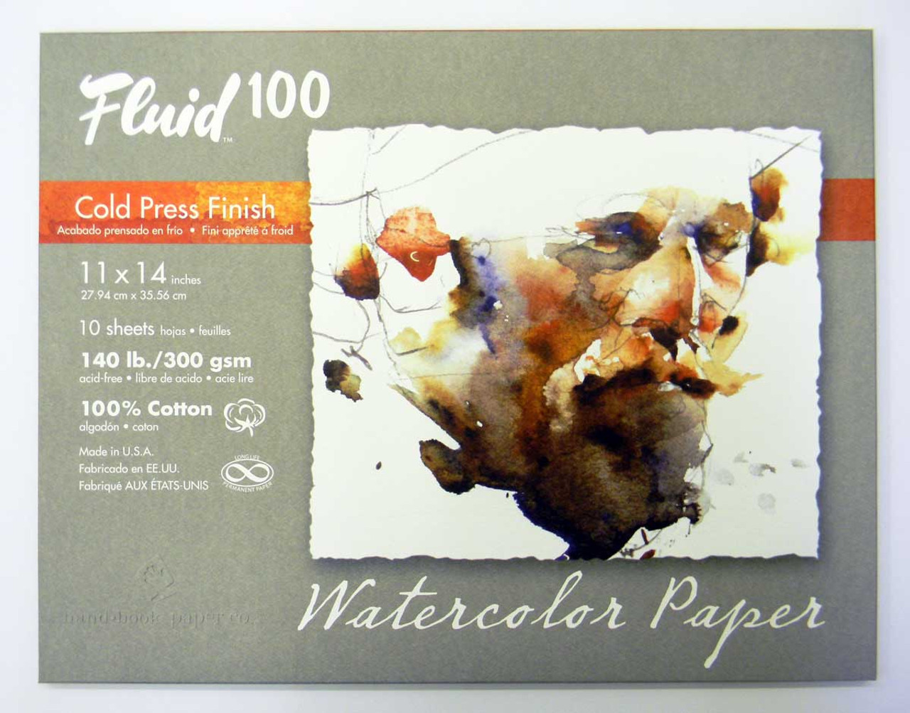 Fluid 100 Watercolor Paper 811722 140lb 100% Cotton Cold Press 11 x 14 Pochette