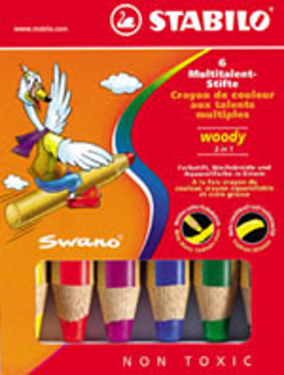 STABILO Woody 3 in 1, Set of 6 with Sharpener