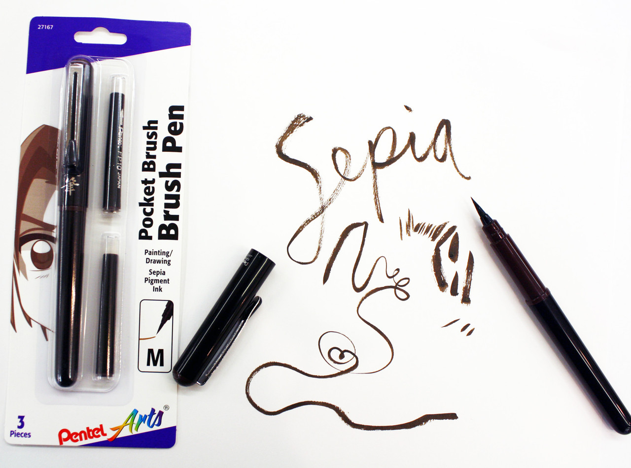 Pentel Brush Pen with Two Ink Cartridges
