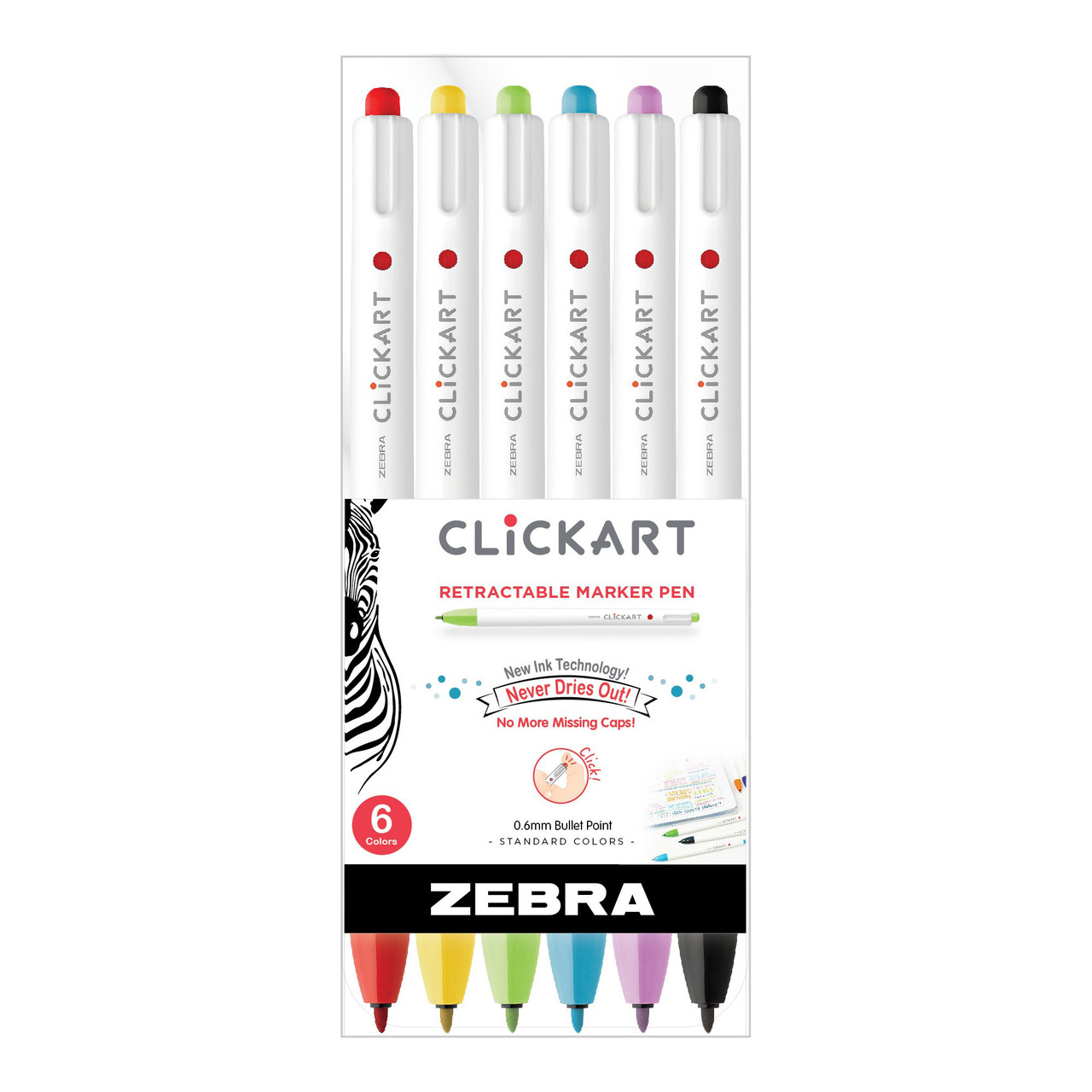 Zebra CLiCKART Retractable Marker Pen .6mm Set of 12 Dark - Wet Paint  Artists' Materials and Framing