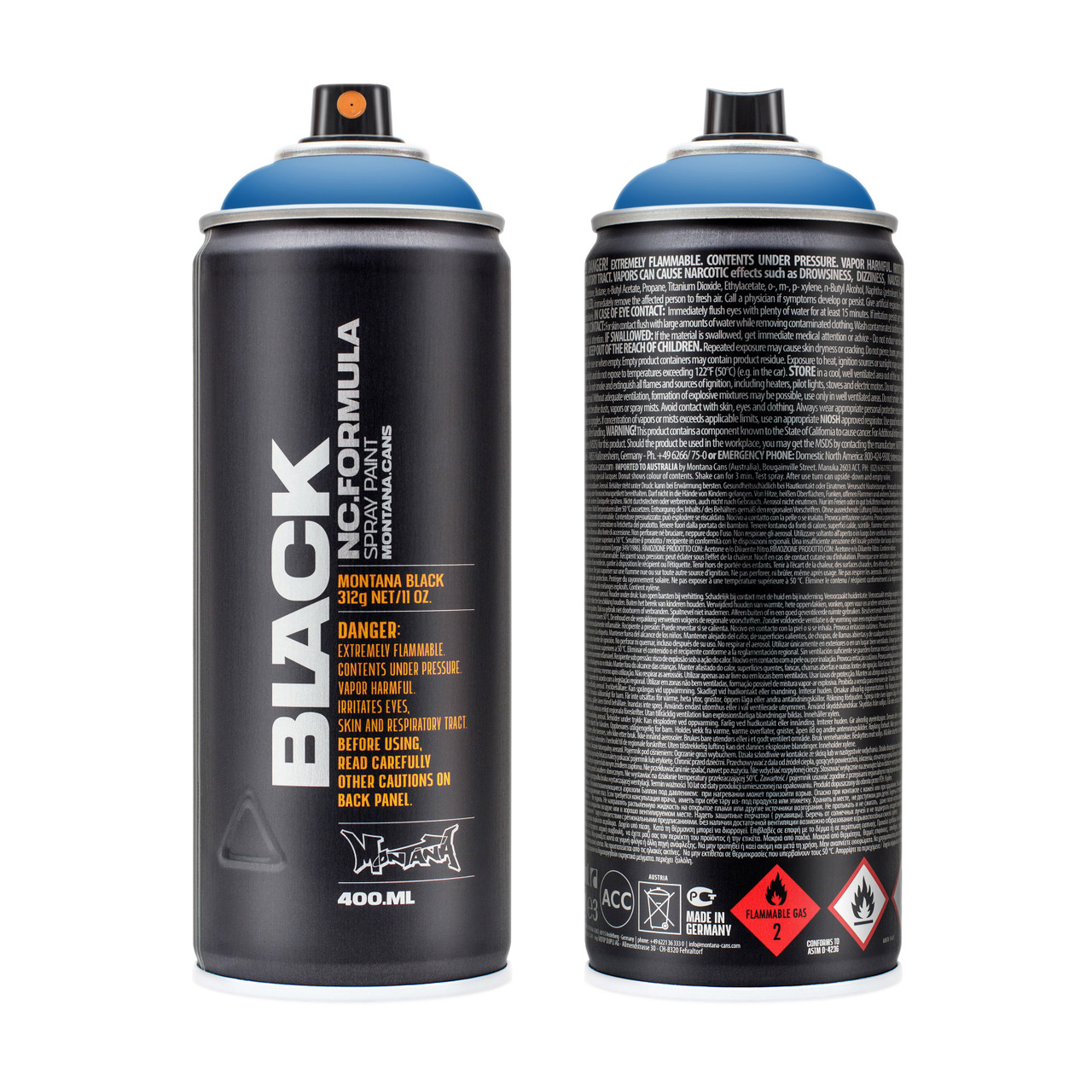 Montana Black High-Pressure Spray Paint Can Knock Out Blue - Wet