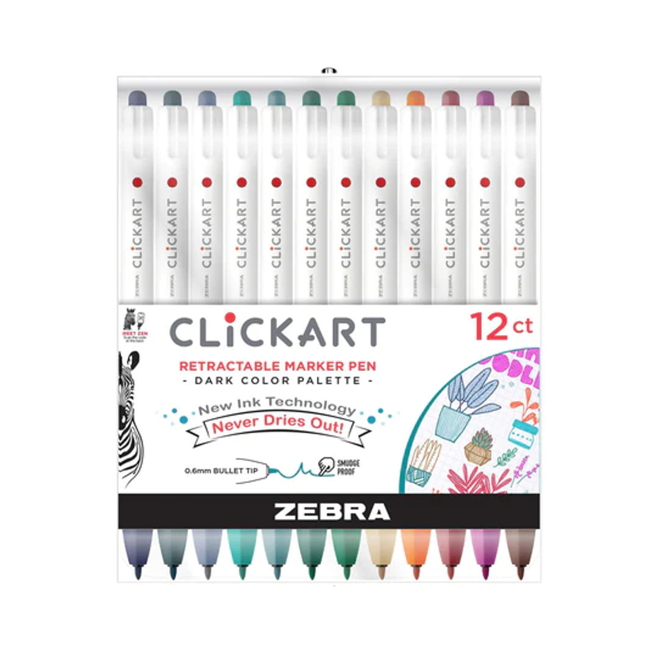 Zebra Pen Click Art Retractable Marker Pen, Fine Point, 0.6mm, Assorted  Colors, 6 Pack