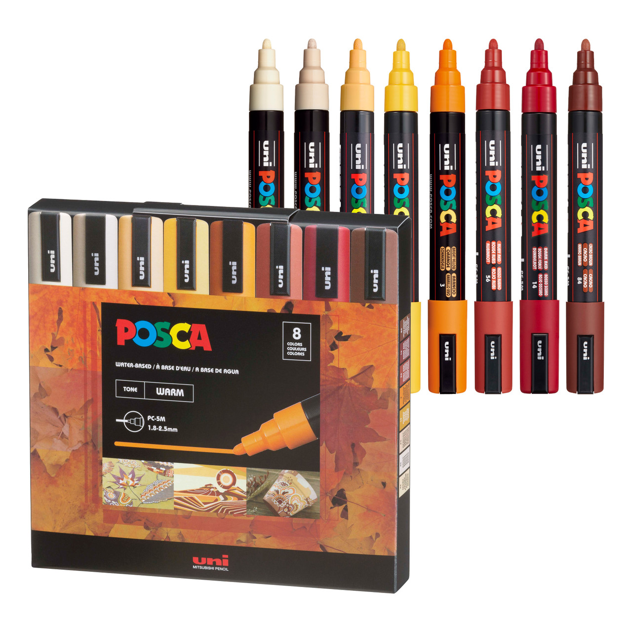 Uni POSCA Paint Markers, Warm Colors Set (PC-5M)
