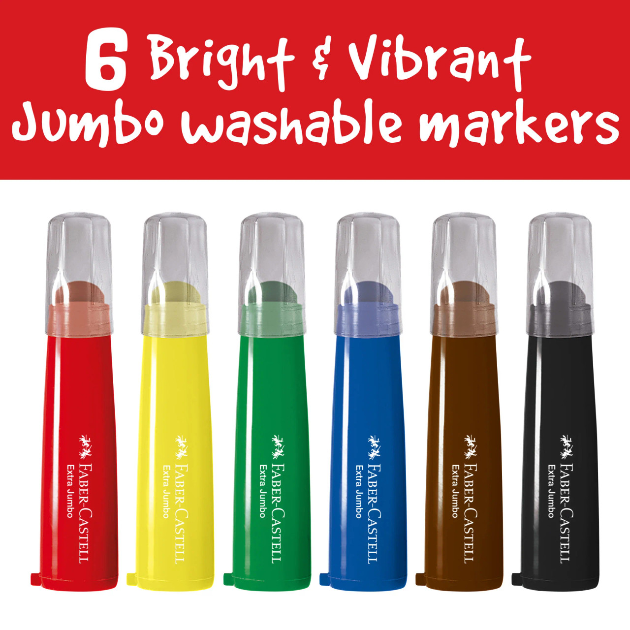 Faber-Castell Little Creatives – 6 Pennarelli A Spremuta Jumbo Con Vernice Lavabile Per Bambini 3-5 Anni – Colori Vivaci, Non Tossici