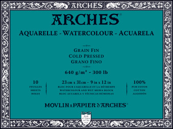 Arches Watercolor Block 9x 12 140 lb Hot Press, Grain Satine