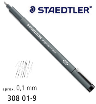 308 01-9  3 each New! STAEDTLER Pigment Liner Fineliner 0.1 mm Black 