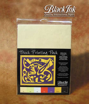 Black Ink Block Printing Pack of 9x12 Mulberry Paper- Assorted Colors
