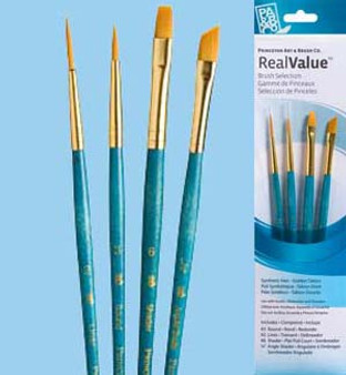 Princeton RealValue Brush Pack Gold Taklon 4pk - 2, 3, 6, & 1/4"