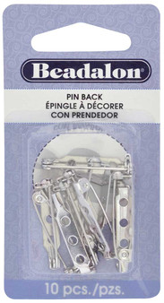 Beadalon Pin Back Rhodium Plated - 1" (25mm), 10/Pkg