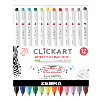 Zebra ClickArt Retractable Marker Pen Set 12 Pack