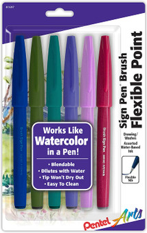 Pentel Arts Sign Pen Brush Tip 6-Pack Muted Colors