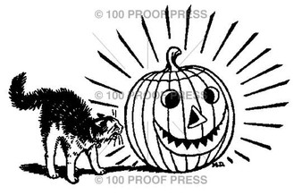 100 Proof Press Stamp Cat and Jack-O-Lantern