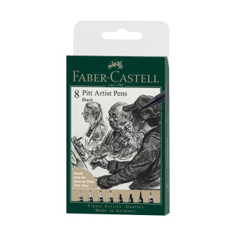 Faber-Castell Pitt Artist Pen Brush Set of 8 Nibs Black