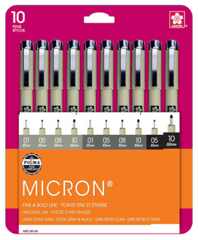 Sakura Pigma Micron Pen Set 10 Black & Gray