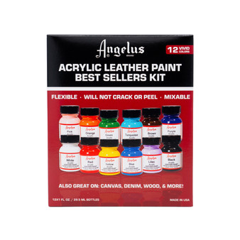 Angelus Acrylic Leather Paint 1 oz. 12-Color Best Sellers Kit