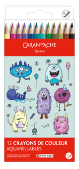 Caran d'Ache Swisscolor Watercolour Pencils Kawaii Funny Monsters Set of 12