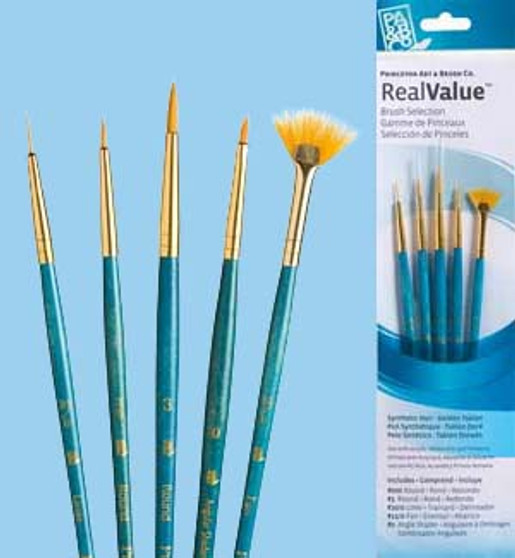 Princeton RealValue Brush Pack Gold Taklon 5pk - 20/0, 3/0, 3, 0, & 12/0