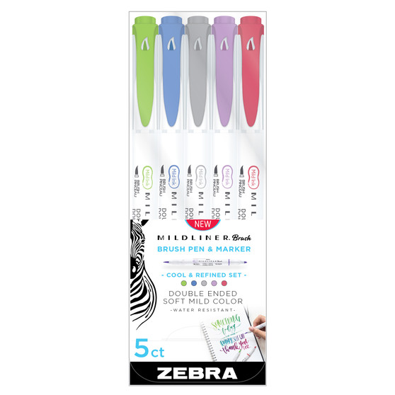 Zebra Mildliner Double-Ended Brush Pen Set of 5 Cool Colors