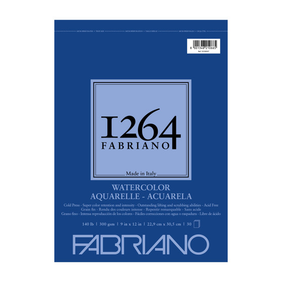 Fabriano 1264 Watercolor Wirebound Pad 140lb Cold Press 9X12 30 Sheets