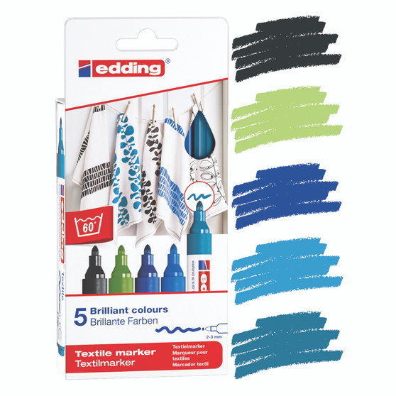 edding 4500 Textile Pen Set of 5 Cool Colors