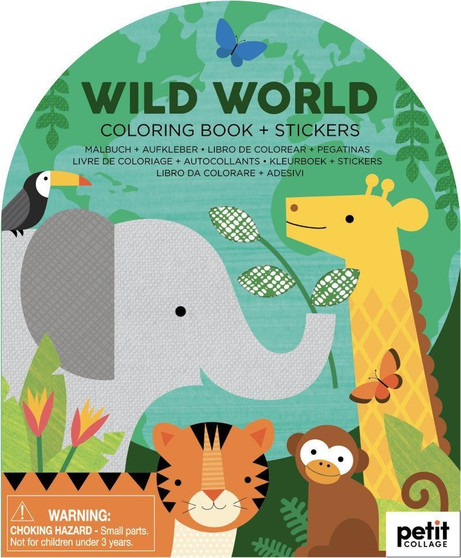 Petit Collage Coloring Book with Stickers Wild World