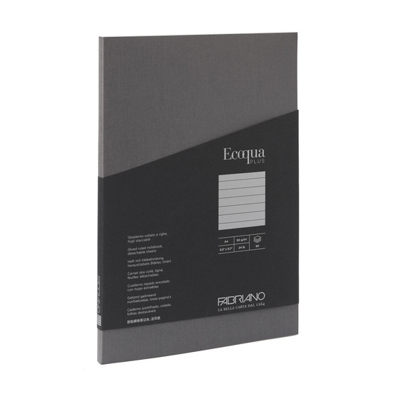 Fabriano Ecoqua Plus Glue-Bound Notebook Ruled A4 Gray