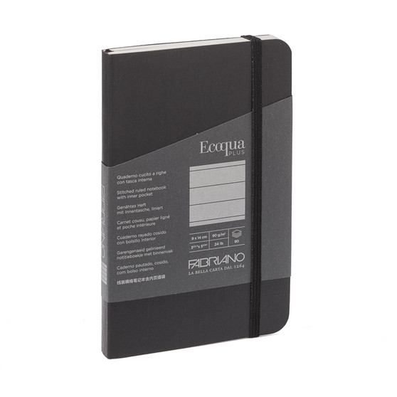 Fabriano Ecoqua Plus Stitch-Bound Notebook 3.5x5.5 Ruled Black