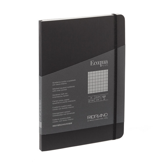 Fabriano Ecoqua Plus Stitch-Bound Notebook 5.8x8.3" A5 Grid Black