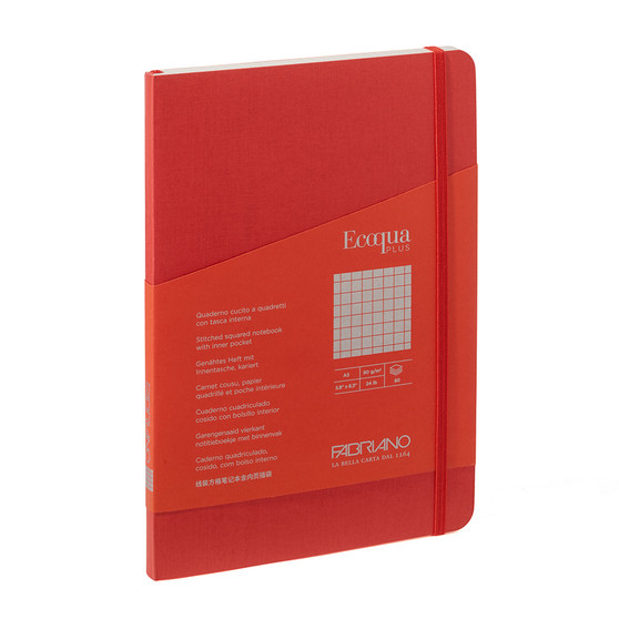 Fabriano Ecoqua Plus Stitch-Bound Notebook 5.8x8.3" A5 Grid Red