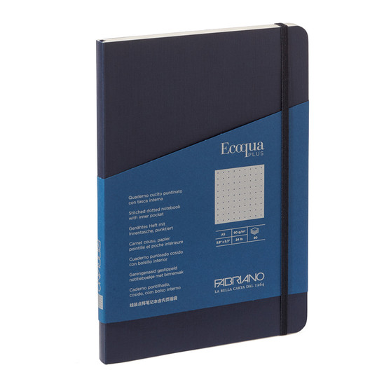 Fabriano Ecoqua Plus Stitch-Bound Notebooks 5.8x8.3" A5 Dotted Navy