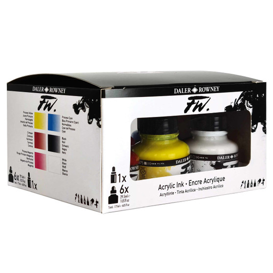 Daler-Rowney FW Acrylic Artists Ink 1oz Primary Colors Set of 6