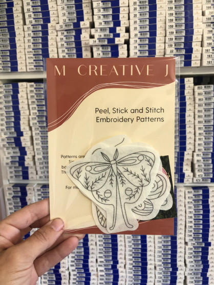 M Creative J Peel, Stick, and Stitch Hand Embroidery Pattern Moths
