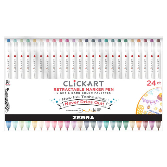 Zebra CLiCKART Retractable Marker Pen .6mm Set of 24