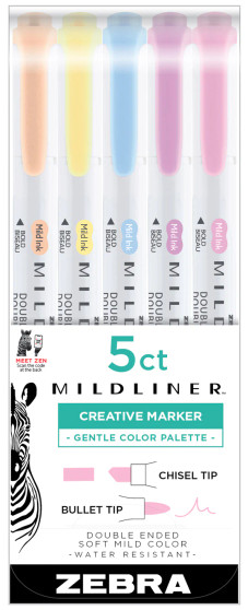 Zebra Mildliner Double Ended Highlighter 5 Set Gentle Colors