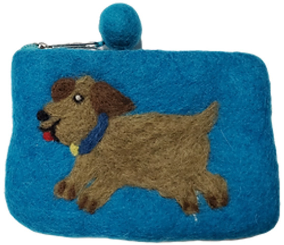 Aitoh Nepali Felted Pouch Puppy on Medium Blue