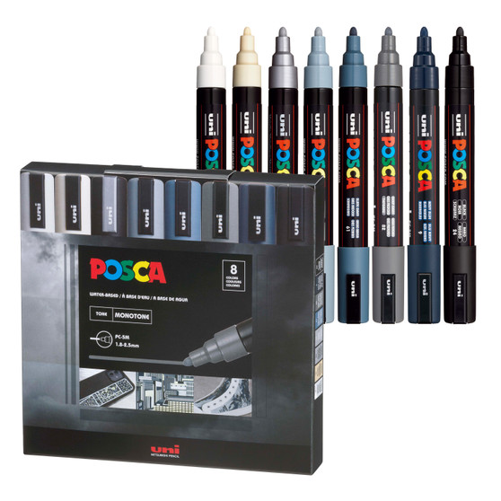 POSCA Paint Marker Medium 8 Color Set Mono Tone