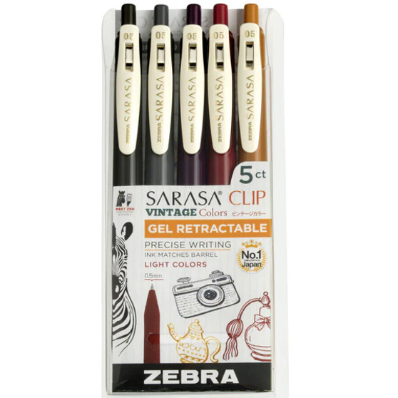 Zebra SARASA Clip Vintage Gel Retractable Pens Light 5 Set