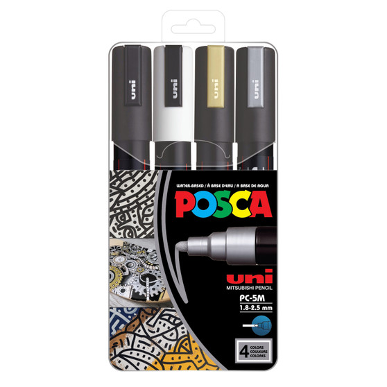 POSCA Paint Marker Set Medium 4 Color Mixed Metallic