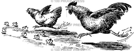 100 Proof Press Rubber Stamp Running Chicken Family