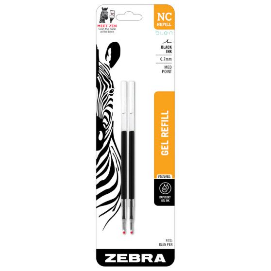 Zebra Pen NC .7 bLen Gel Pen Refill 2 Pack Black Ink
