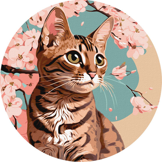 Ideyka Painting by Numbers Kit Round Charming Kitten