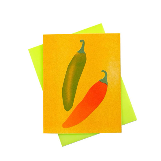 Next Chapter Studio Risograph Greeting Card Red & Green Chiles