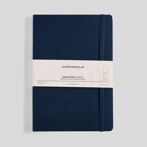 MyPaperclip Executive Series Notebook Soft Cover Large 6.5x9.5" Blank Blue